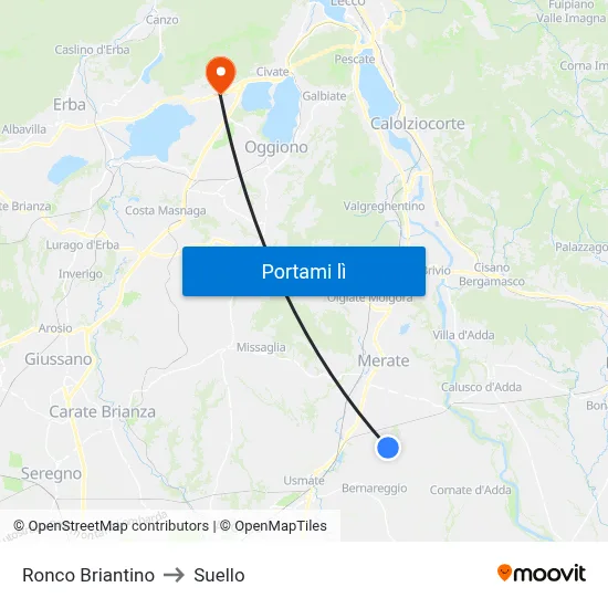 Ronco Briantino to Suello map
