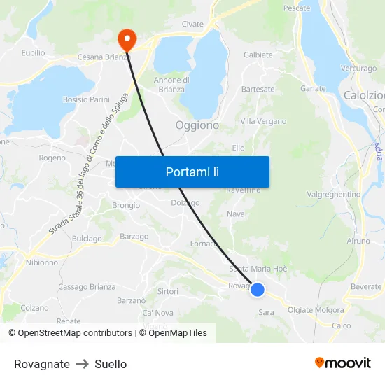 Rovagnate to Suello map