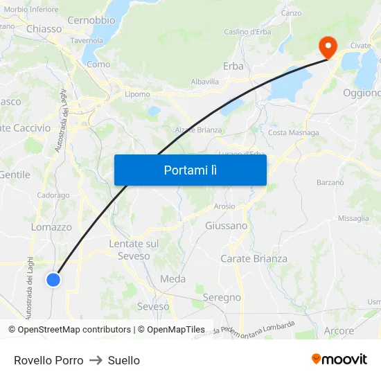 Rovello Porro to Suello map