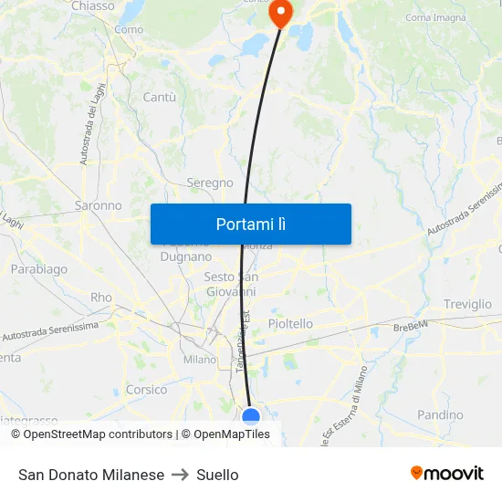 San Donato Milanese to Suello map
