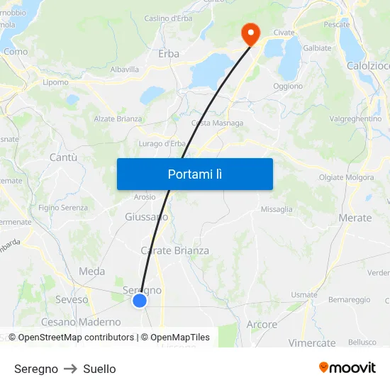 Seregno to Suello map