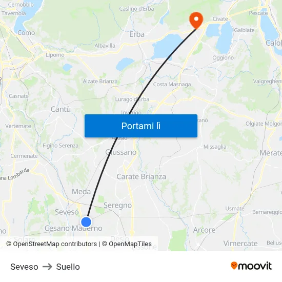 Seveso to Suello map