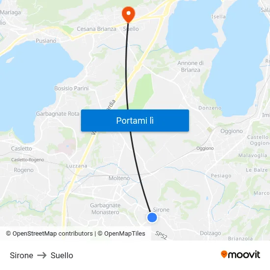 Sirone to Suello map