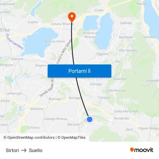 Sirtori to Suello map