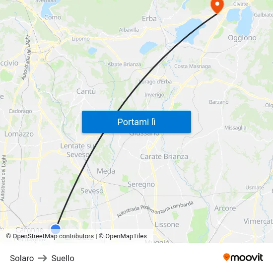 Solaro to Suello map