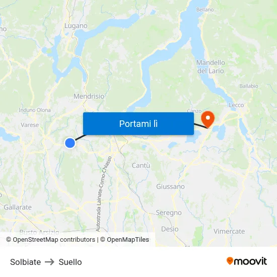 Solbiate to Suello map