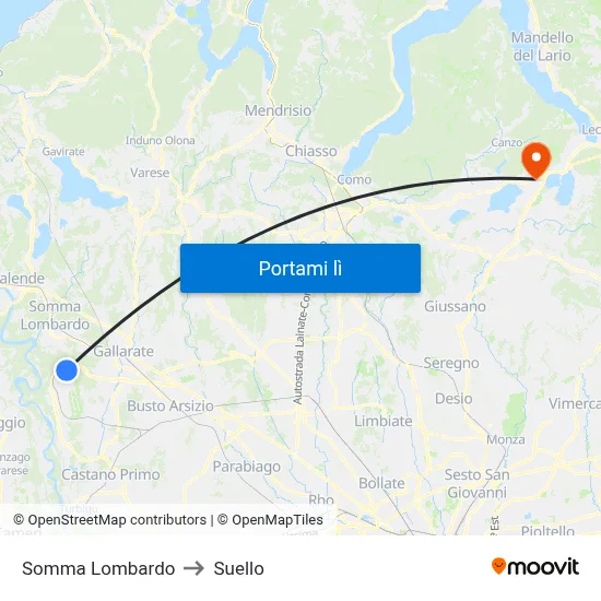 Somma Lombardo to Suello map