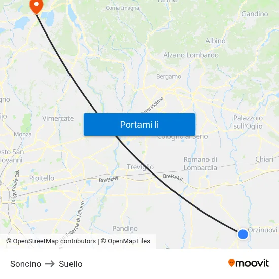 Soncino to Suello map