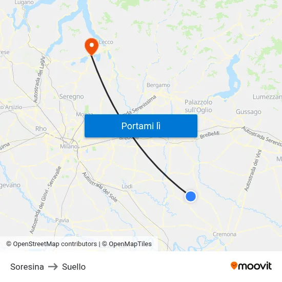 Soresina to Suello map