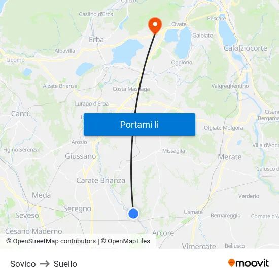 Sovico to Suello map