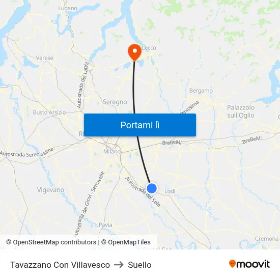 Tavazzano Con Villavesco to Suello map