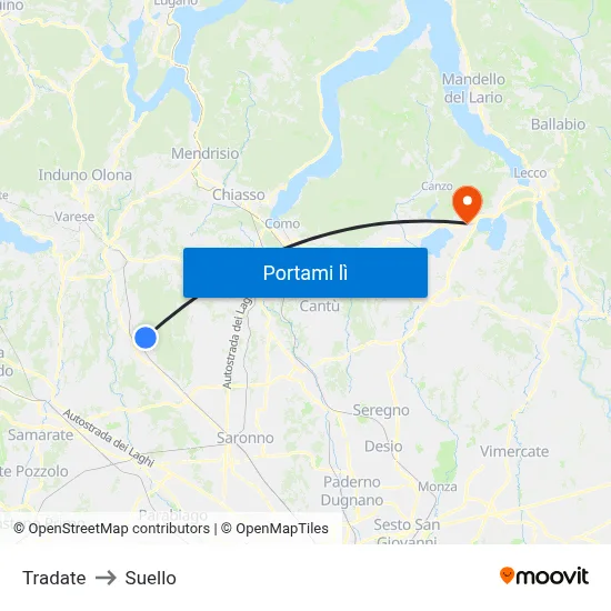 Tradate to Suello map