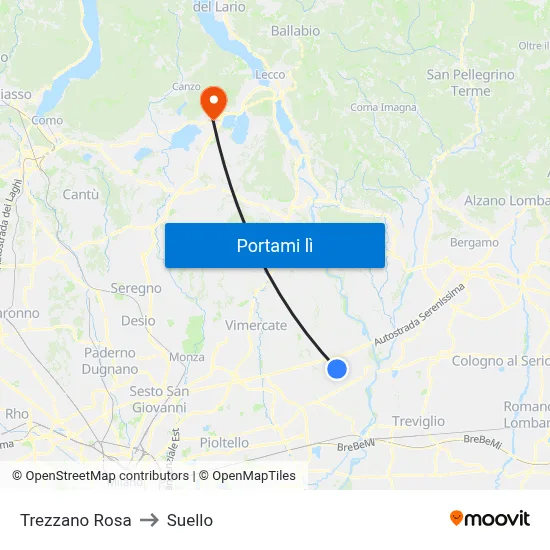 Trezzano Rosa to Suello map