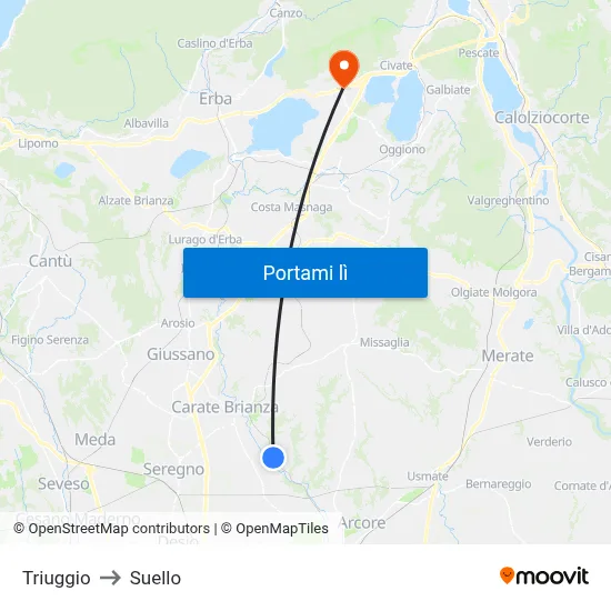 Triuggio to Suello map