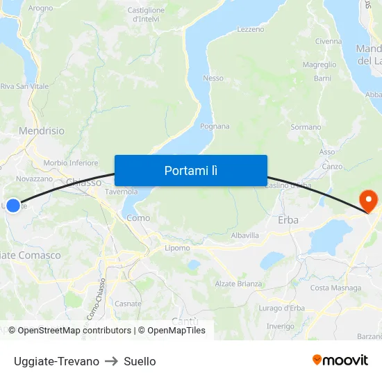 Uggiate-Trevano to Suello map