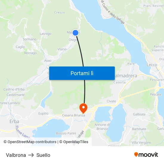 Valbrona to Suello map