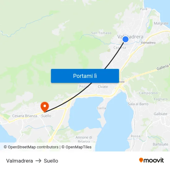 Valmadrera to Suello map