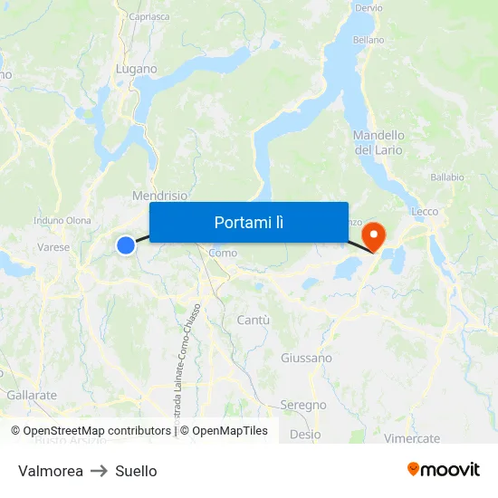 Valmorea to Suello map