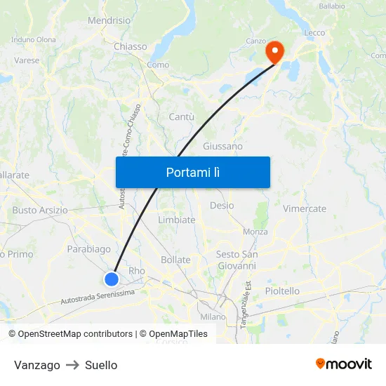 Vanzago to Suello map