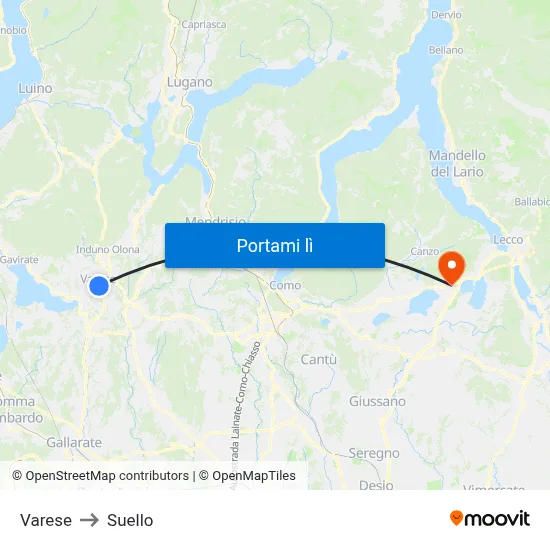 Varese to Suello map
