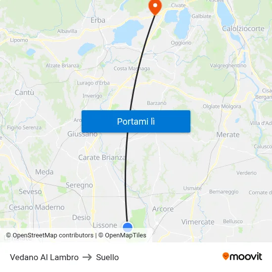 Vedano Al Lambro to Suello map