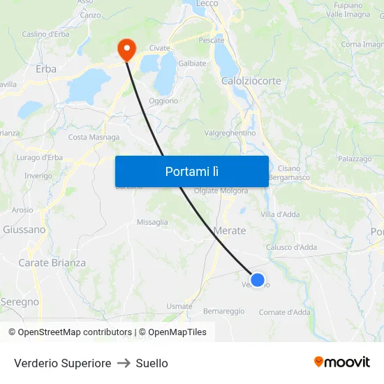 Verderio Superiore to Suello map