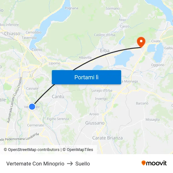 Vertemate Con Minoprio to Suello map