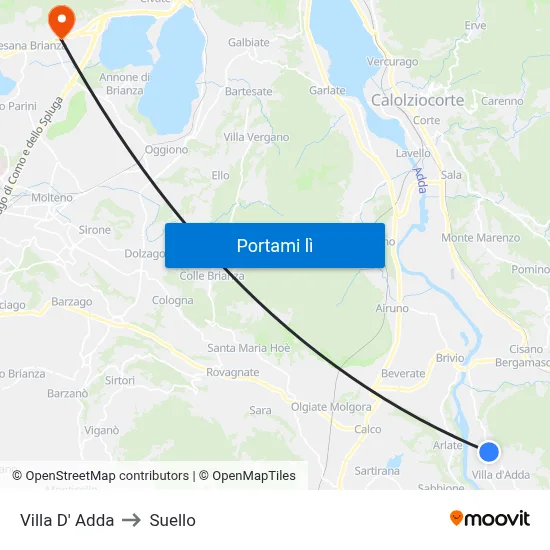 Villa D' Adda to Suello map