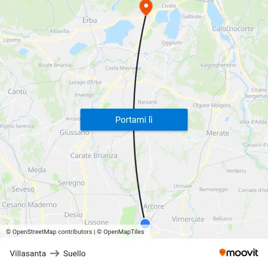 Villasanta to Suello map