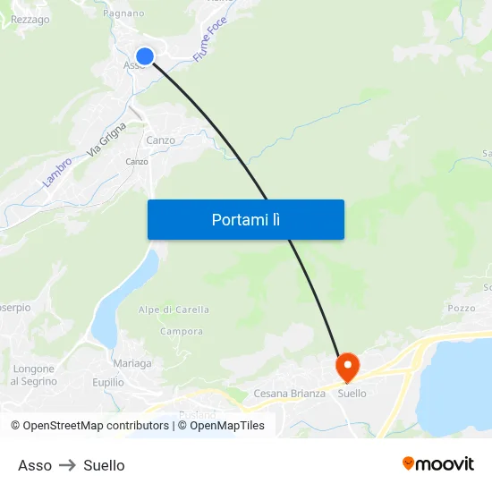 Asso to Suello map