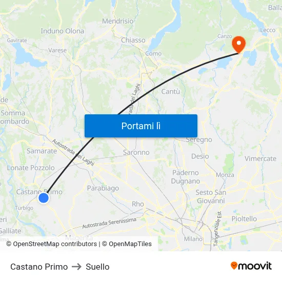 Castano Primo to Suello map
