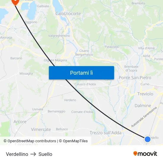 Verdellino to Suello map