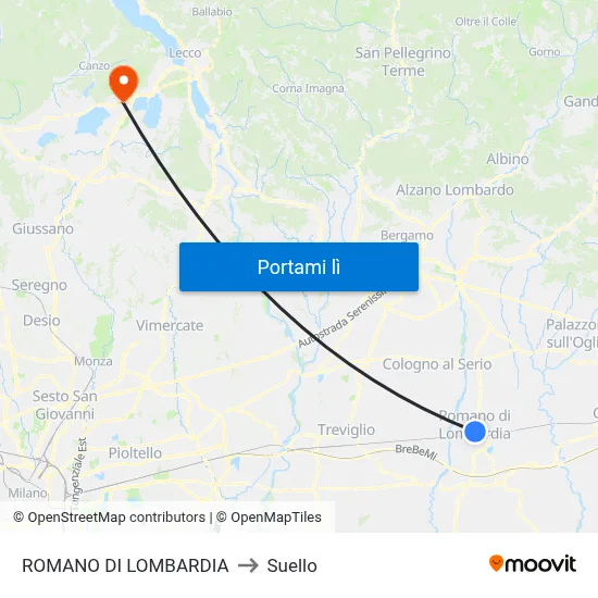 ROMANO DI LOMBARDIA to Suello map