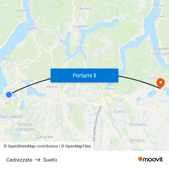 Cadrezzate to Suello map