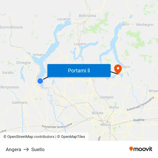 Angera to Suello map