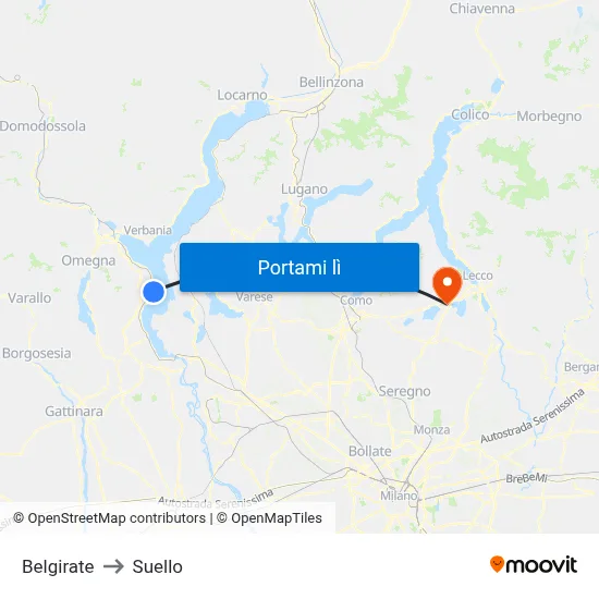 Belgirate to Suello map