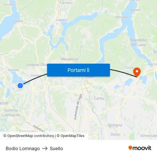 Bodio Lomnago to Suello map