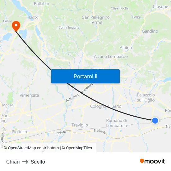 Chiari to Suello map