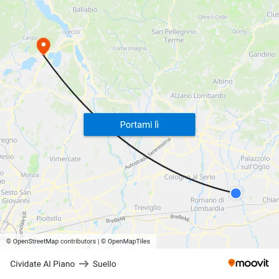 Cividate Al Piano to Suello map
