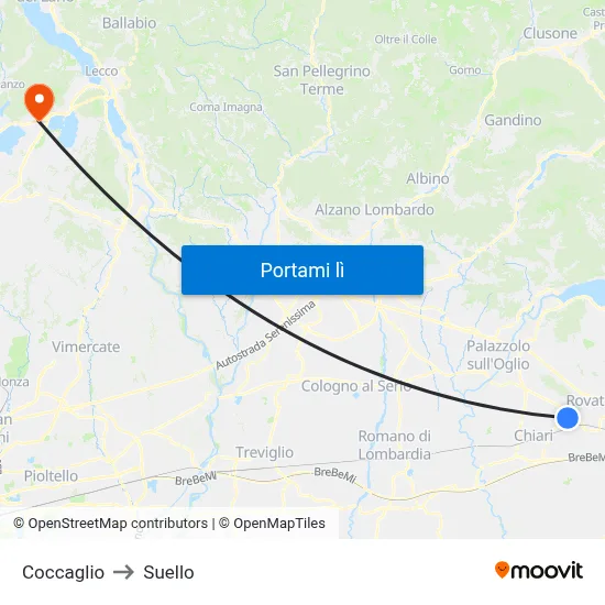 Coccaglio to Suello map