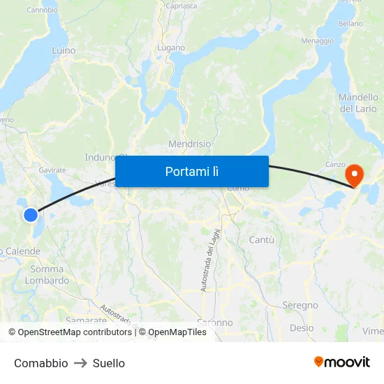 Comabbio to Suello map