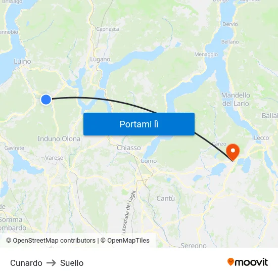 Cunardo to Suello map