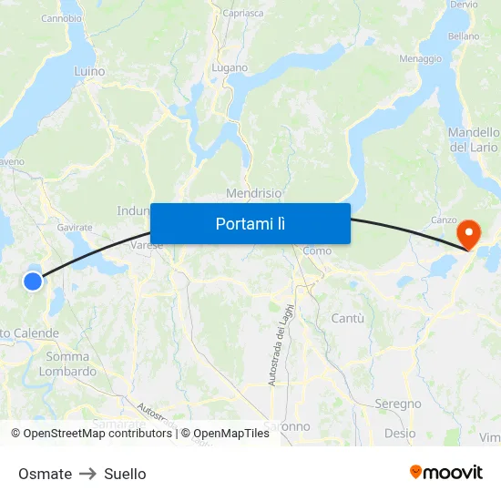 Osmate to Suello map