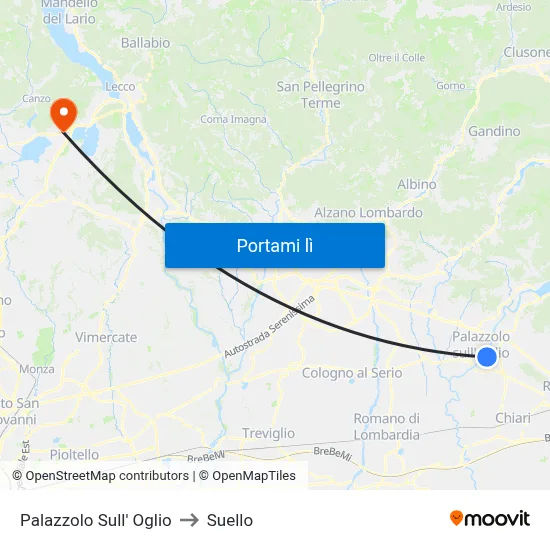 Palazzolo Sull' Oglio to Suello map
