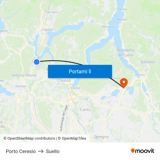Porto Ceresio to Suello map