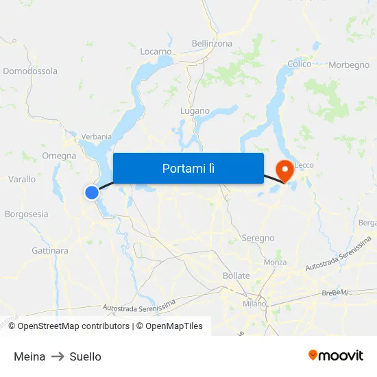 Meina to Suello map