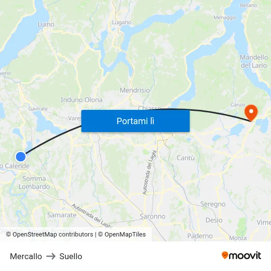 Mercallo to Suello map