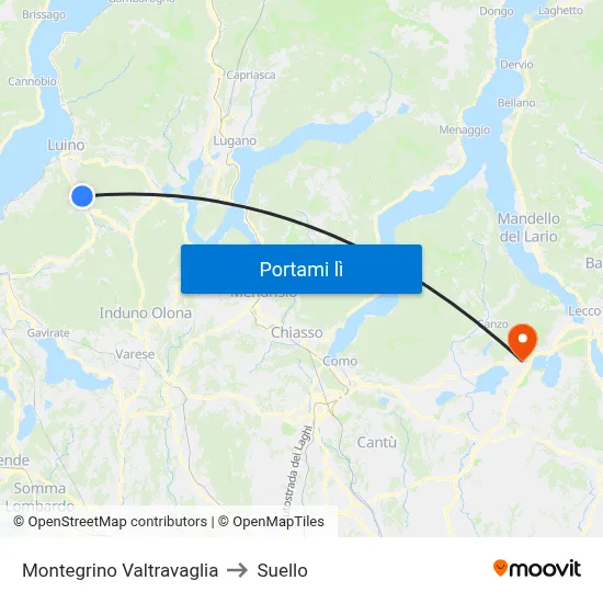 Montegrino Valtravaglia to Suello map