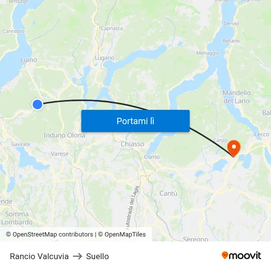 Rancio Valcuvia to Suello map