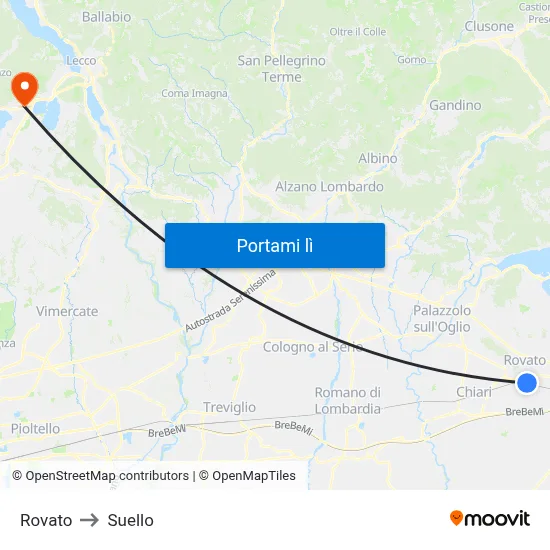 Rovato to Suello map